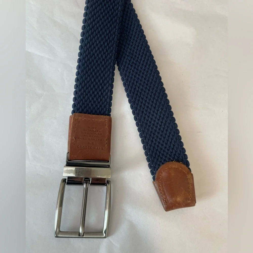 Tommy Bahama Braided Stretch Belt Reversible Tan Navy Men's M / L 32-38 Golf